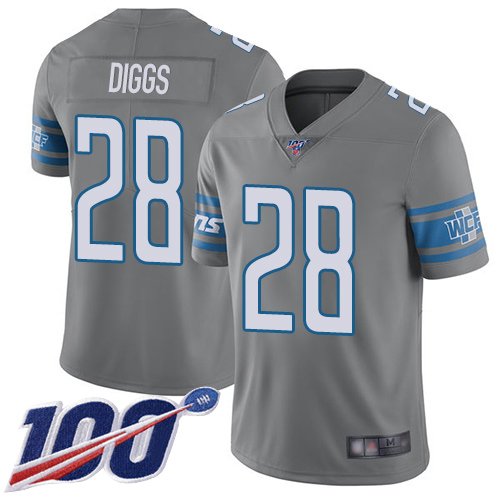 Detroit Lions Limited Steel Youth Quandre Diggs Jersey NFL Football #28 100th Season Rush Vapor Untouchable->youth nfl jersey->Youth Jersey